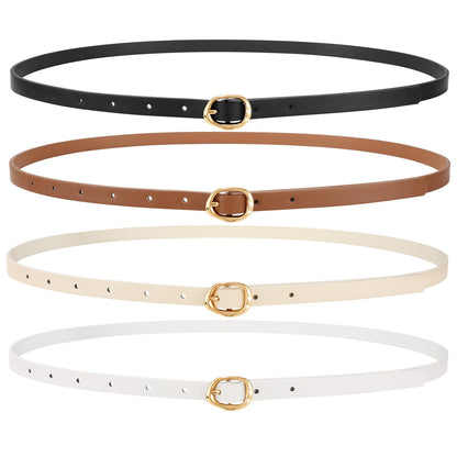 JASGOOD 4 Pack Women Skinny Leather Belts for Jeans Thin Belt for Dresses Ladies Waist Belt with Gold Buckle
