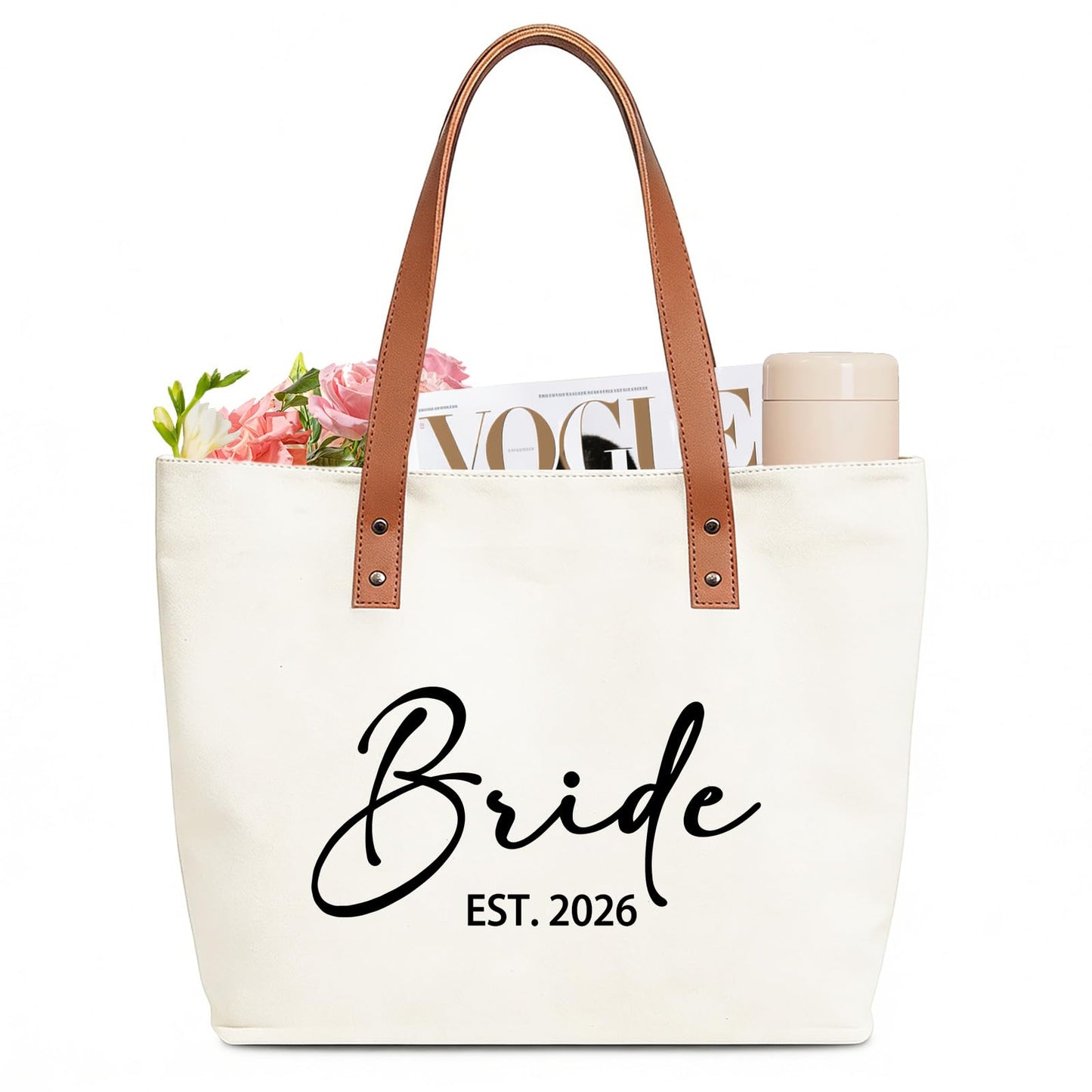 Tmsek Bride Canvas Tote Est 2026 Bridal Shower Wedding Bachelorette Party Gifts for Bride to Be, Bridal Gift Bag
