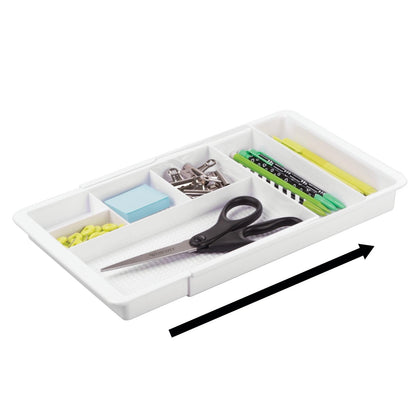 mDesign Expandable Plastic Drawer Organizer and Storage Container for Office Supplies - Gel Pen Pencil, Marker, Stationary, Desk Supply Holder for Drawers and Desktop - Lumiere Collection - White