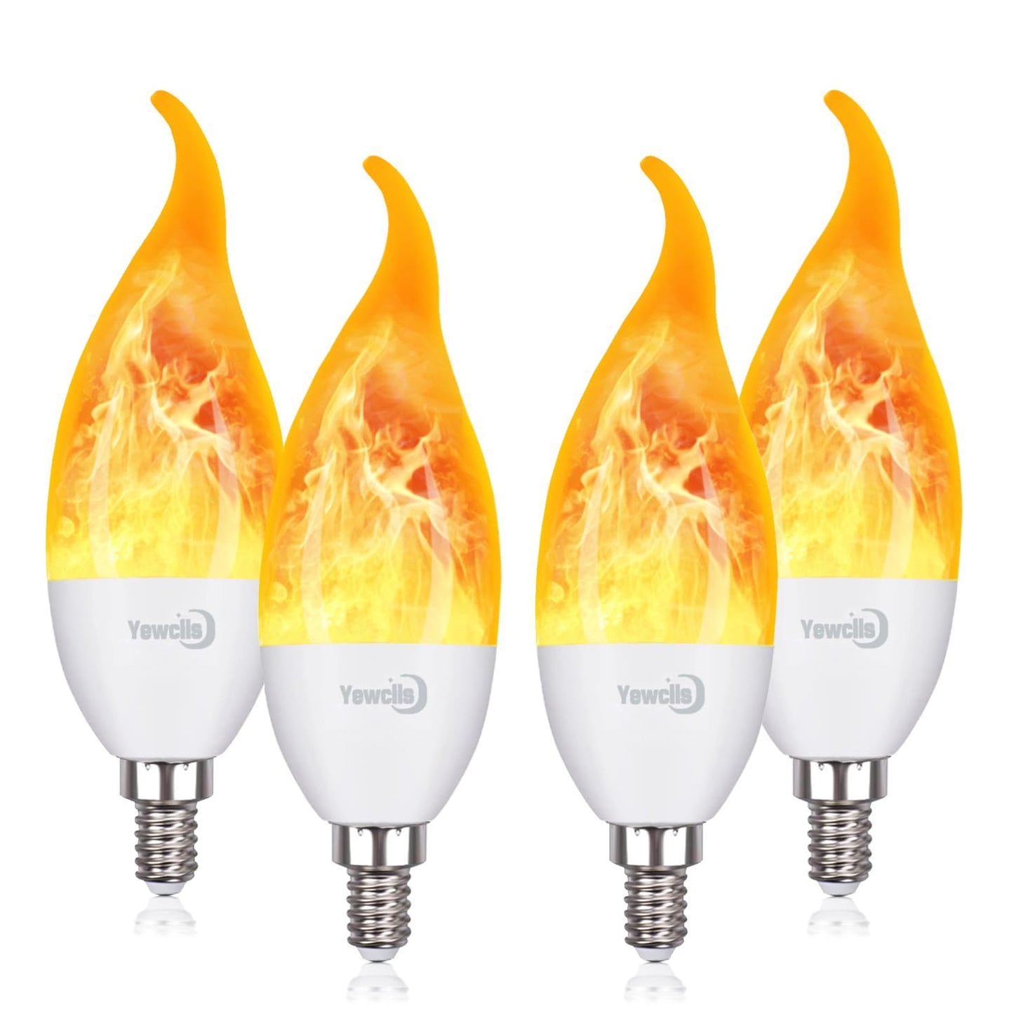 Yewclls Flame Bulbs E12 LED Flame Light Bulbs 3 Mode LED Candelabra 2W Flickering Effect Light Bulbs for Halloween Christmas Home Decor (4 Pack-Yellow)