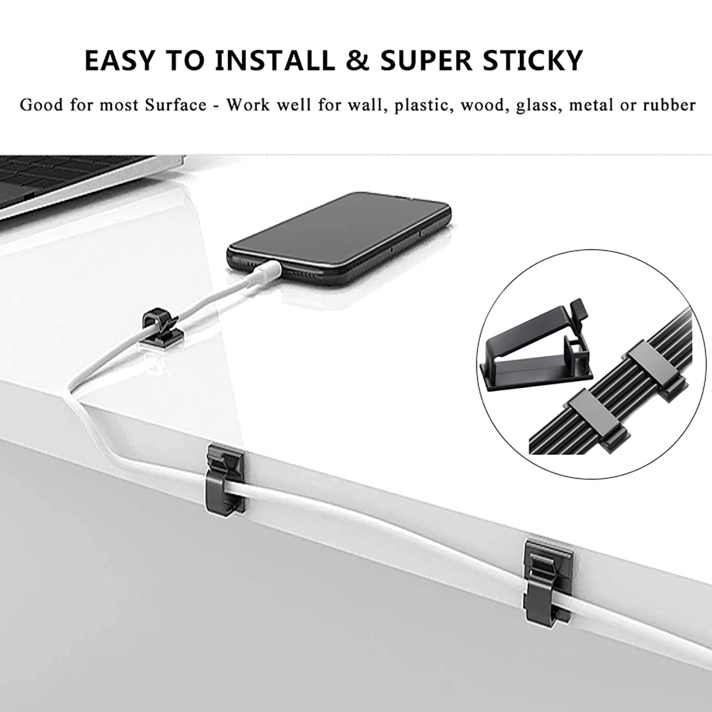 DRIVUU 311Pcs Cable Management Organizer Kit 4 Cable Sleeve Split,53Cable Clips 12Cord Clips Holder,22 Cable Ties, 20 Adhesive Wall Cable Tie, 200Fasten Cable Ties for TV Office Home Electronics