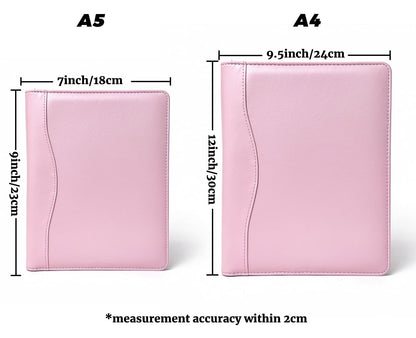 PU Leather Portfolio Folder with 30 Pages Paper Padfolio Business Organizer Document Planner Binder Storage Pocket for Legal Pad Holder Paperwork Phone Men Women (A5, Pink)