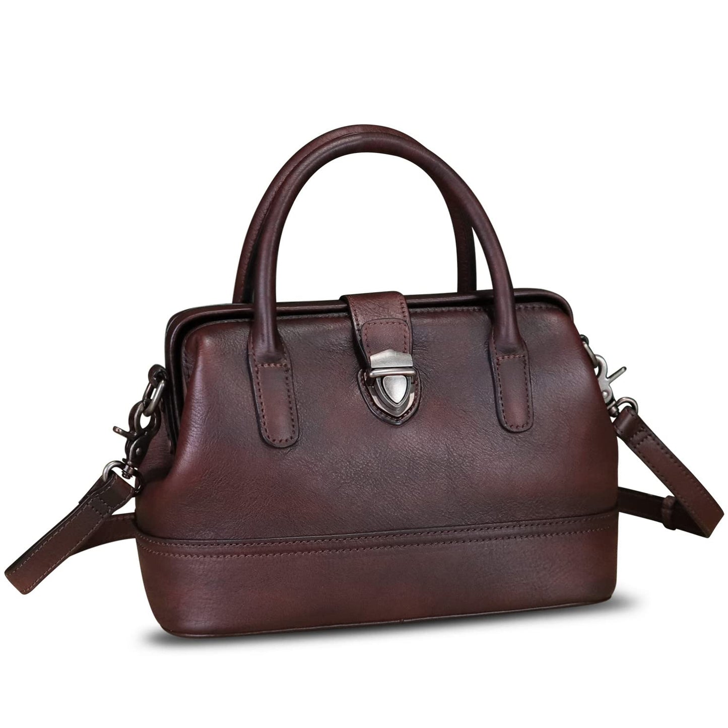 Genuine Leather Satchel Handbag for Women Purse Top Handle Bags Handmade Vintage Crossbody Bag Purses (Coffee) Medium