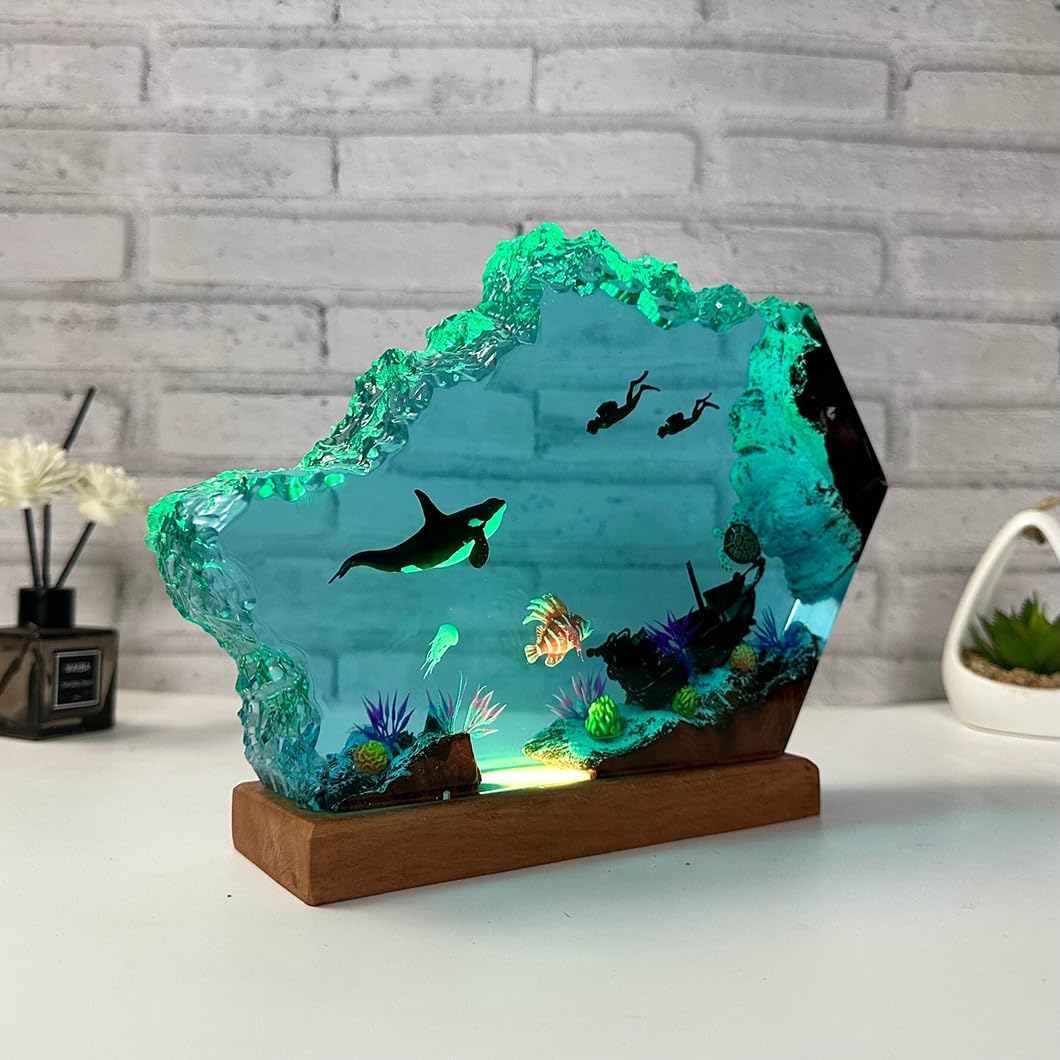 VISIOLEX Resin Ocean Lamp, Resin Wooden Lamp, Table Lamp, Night Lamp, Resin Lamp, Ocean Lamp, Tabletop Art Decoration, Handmade Bedside Wooden Table Resin Lamp, Bedroom Decoration (6 * 4in)