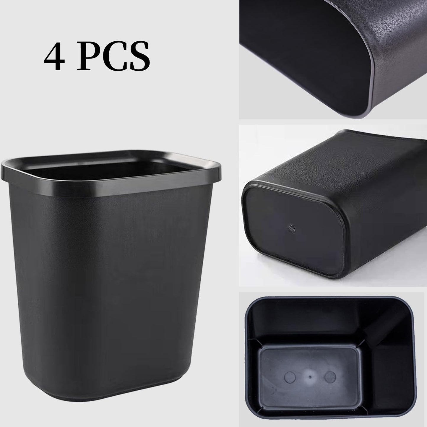 Halyuhn Black Small Trash Can 4Pack, 2Gallon/8L Plastic Office Trash Bin Garbage Can Under Desk, Trash Cans for Bedroom, Office and Kitchen, Trash Bins WasteBasket Fits Narrow Space, Plastic Trash Can