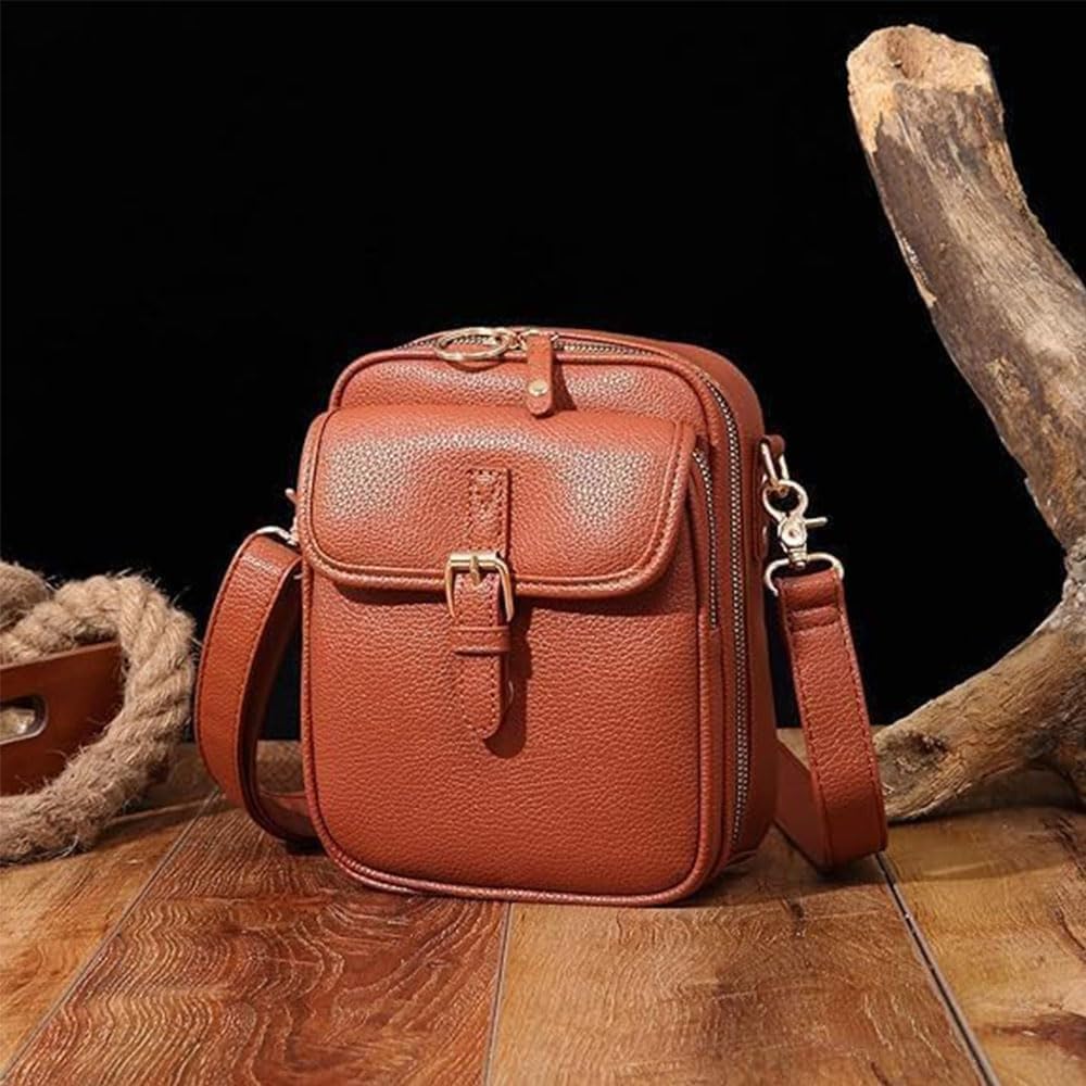 Leather Crossbody Bag for Women - 2025 Vintage Anti-Theft Messenger Bag with Double Layer Large Capacity, Built-in Purse Card Slots,Retro Faux Leather Shoulder Sling Bag for Travel (Brown, Large)