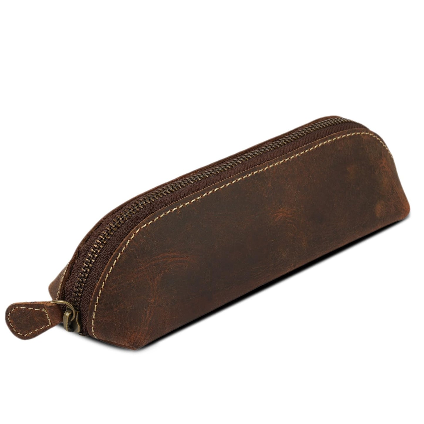 CestAntiQ Leather Zipper Pencil Case – Handmade Slim Pen & Marker Pouch, Small Pencil Organizer for Notebook, Office, Work & Travel, Premium Leather Tool Holder for Artists & Professionals