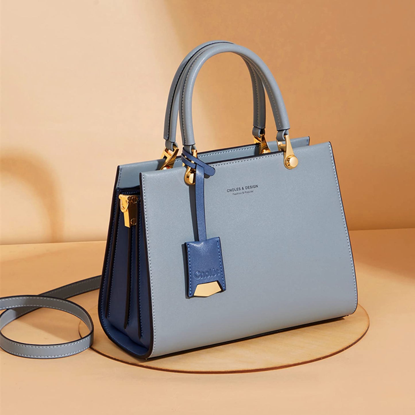 Cnoles Cowhide Leather Tote Handbags Medium Shoulder Bags Ladies Handle Satchel Purse Tote Bag Purse for Women Grey
