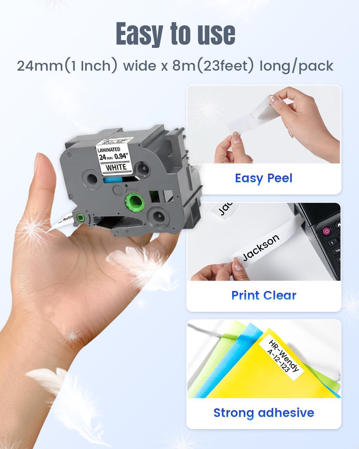 TZ Tape 24mm 0.94 Inch Laminated White TZe-251 Compatible with Brother P-Touch Label Tape 1”for PT-D610BT P710BT D600 2730 Cube Plus E560BTVP TZe Label Maker Refill, Black on White 24 mm, 4-Pack