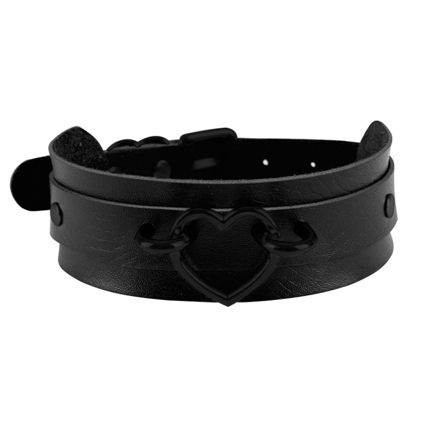 Tosmifairy 3Pcs Leather Choker Collar Set,Heart Necklace + Wide Wrist Bracelets Combo Punk Gothic Cosplay Jewelry Gift for Women,Black-All