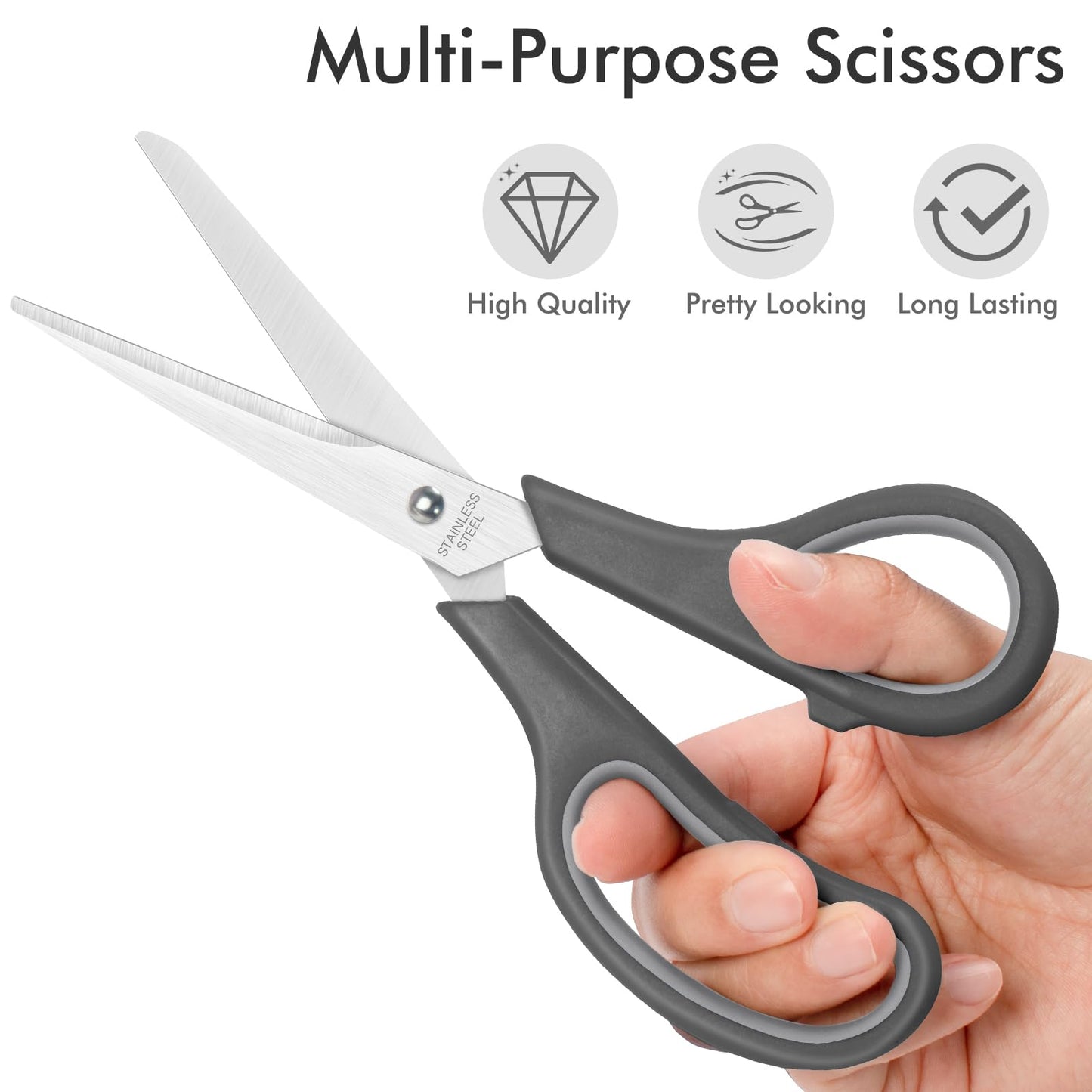 24 Packs Scissors Bulk, 8 Inch Scissors All Purpose Sharp Sewing Fabric Shears for Office Home School Supplies, Middle/High School Student Teacher Classroom Craft Scissor, Comfort Right/Left Handles