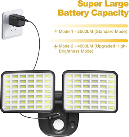 Rechargeable Battery Operated Motion Lights 2500LM & 4000LM Motion Sensor Security Lights(1-3 Months Endurance) USB Charging LED Flood Lights Outdoor for Garage Yard Entryways Patio Garden