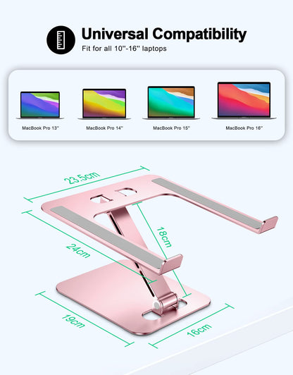 Foldable Laptop Stand, Height Adjustable Ergonomic Computer Stand for Desk, Aluminum Portable Laptop Riser Lecterns Holder Mount Compatible with MacBook Pro Air, HP, Dell 10-16"