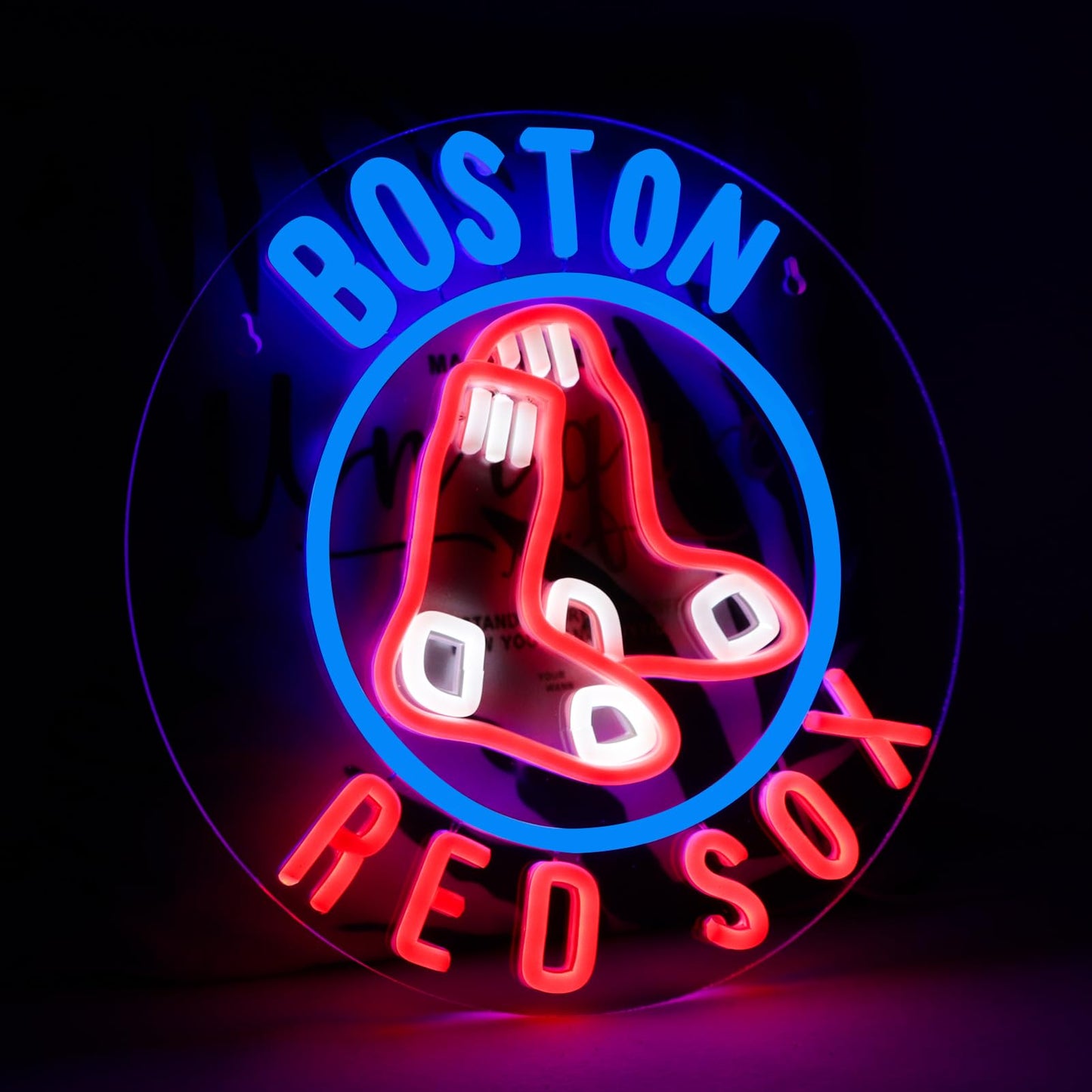 WonderfulLife Red Sox Neon Sign for Boston Baseball Team Logo,Led Neon Lights for Sports Man Cave Bar Office or Living Room Decor,Perfect Gifts for MLB Fans.