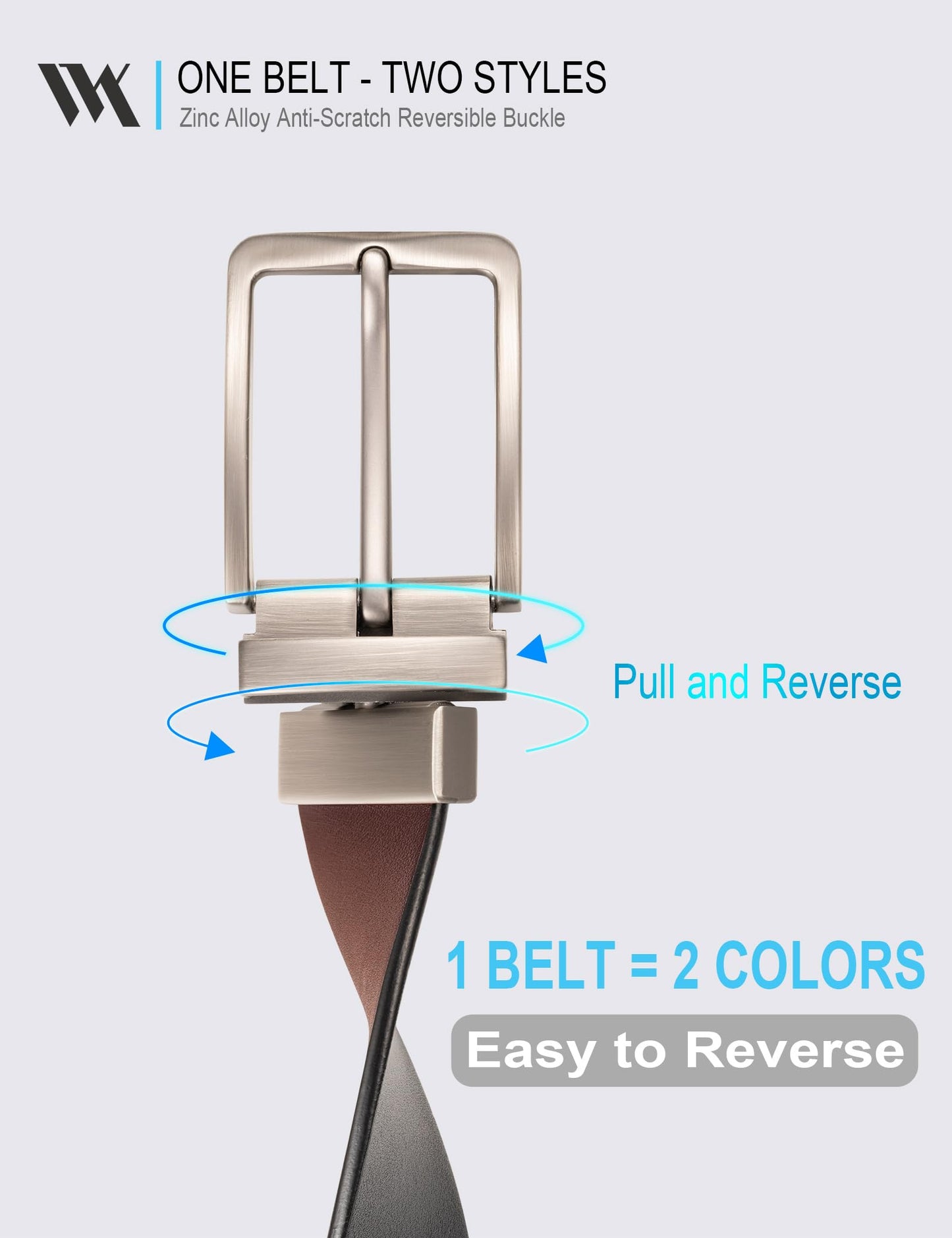 WOLFANT Two-in-One Reversible Leather Belt,100% Italian Full Grain Real Solid Leather Dress Casual Belt