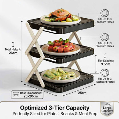 Multi-Layer Dish & Prep Tray Storage Rack, 3-Tier Foldable Food Prep Storage Rack, Easy to Store, Space-Saving, Food Prep Rack for Parties, Picnics, Kitchens & Outdoor BBQ (White*1)