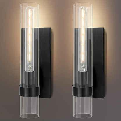 Wall Sconces Set of Two,18" Sconces Light Fixture, Black Bathroom Bedside Ligting, Glass Vanity Lights, Indoor Wall Lamps for Bedroom Living Room Hallway Mirror