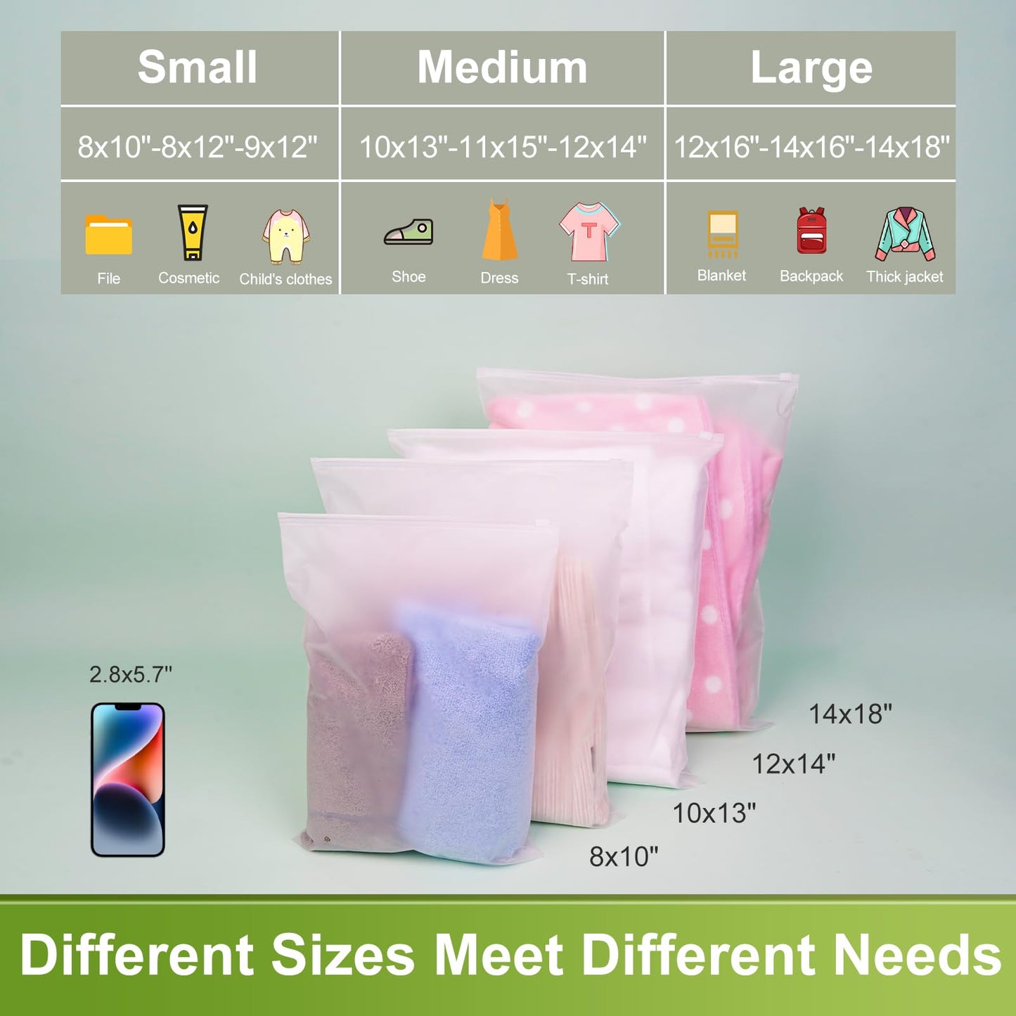 Dllxumm Frosted Zipper Plastic Bags for Clothes, 50 Pcs 12x16 Inch Reclosable Zip Slider Bags for Packaging T-Shirt, Pants, Document, Sweaters & Shipping, 3 Mil with Vent Holes
