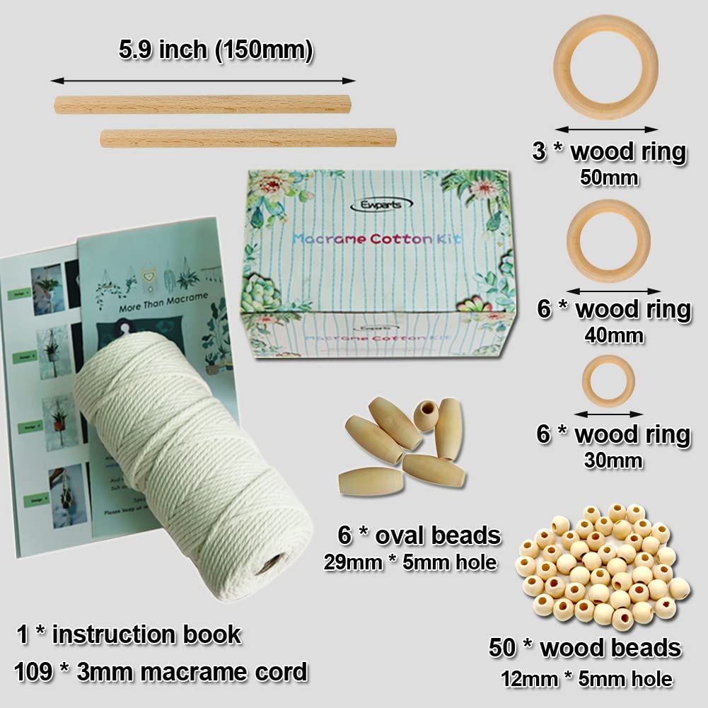 Easy Macrame Kits for Adults Beginners Supplier Wood Beads,Rings,Wooden Dowel for Macrame Plant Hangers,Boho Wall Hanging with Instruction Book for Starters Christmas Crafts for Adults