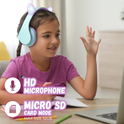 PowerLocus Kids Headphones Over-Ear, Bluetooth Wireless Headphones for Kids,with Microphone, Safe 85DB Volume Limited, Foldable with Carry Case, Audio Cable, Micro SD mode for Online Classes,PC,Phones