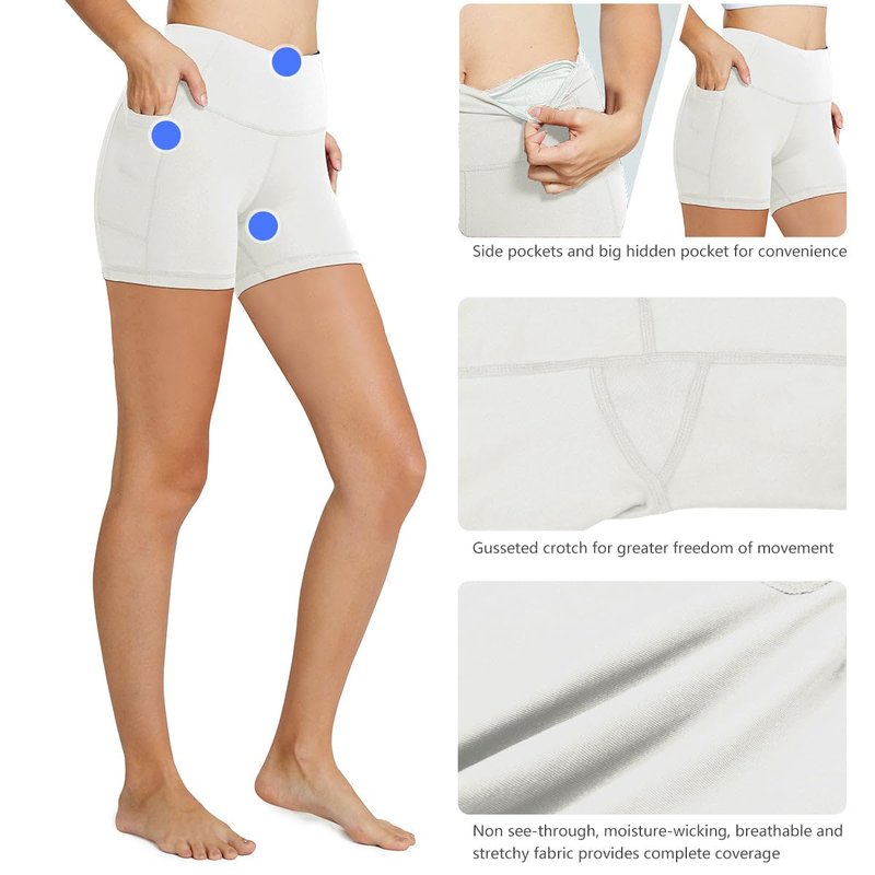baleaf Biker Shorts Women Yoga Gym Workout Spandex Running Volleyball Tummy Control Compression with Pockets 5" 2-Pack Black/White XS