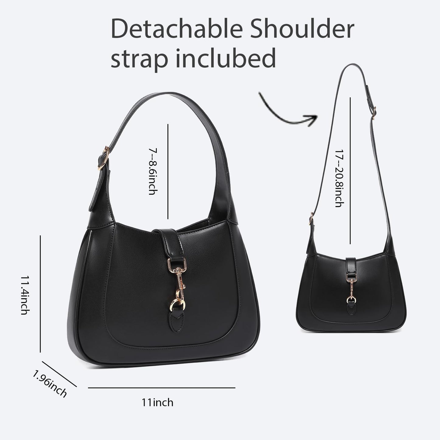 Keyli Shoulder Bag for Women Vegan Leather Shoulder Handbags Small Cute Hobo Purses trendy Top Handle Crossbody Bag with Adjustable Strap Black
