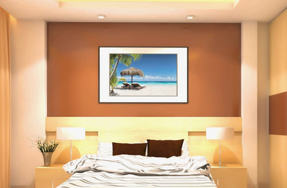 Beach Art Wall Decor Coral Beach Sand Sea Palapa Tropical Palm Tree Photo Sunset Landscape Pictures Ocean Scenic Scenery Nature Photography Paradise Cool Wall Art Print Poster 36x24