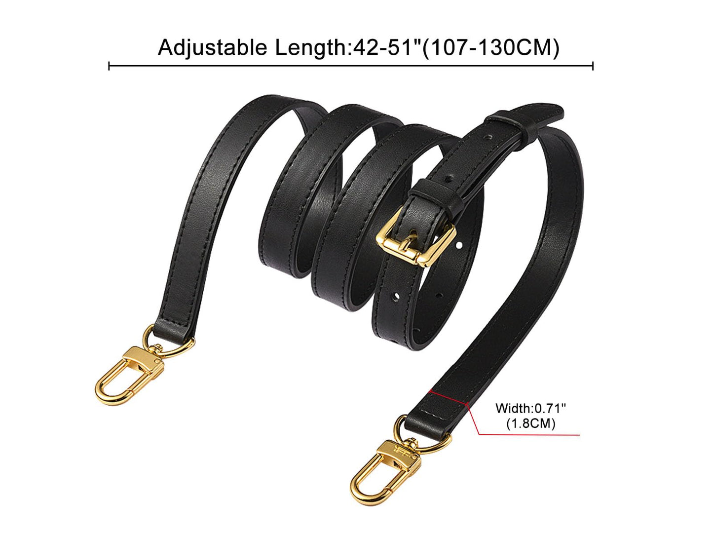 IBWell Genuine Leather Purse Strap Replacement Crossbody Handbag Long Adjustable (Black)