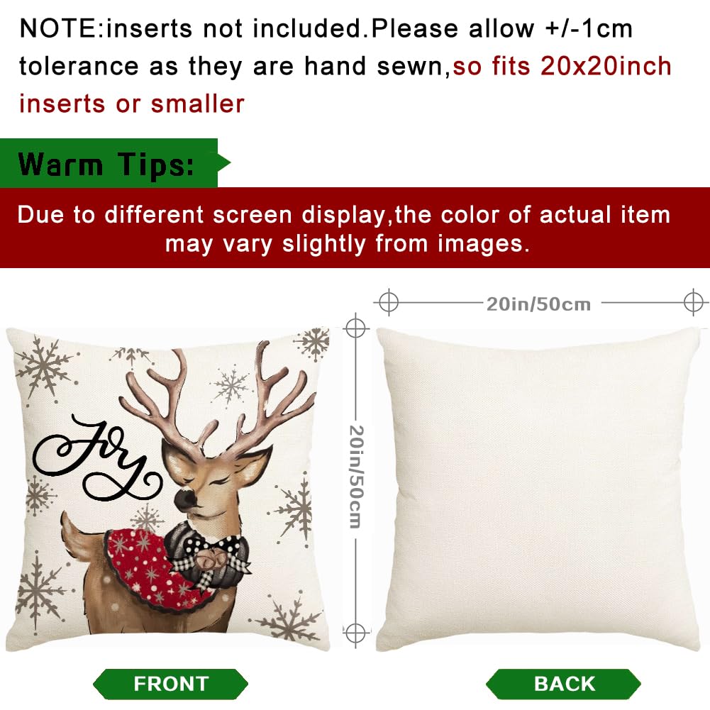 RABUSOFA Christmas Pillow Covers 18x18 Inch Set of 4 Indoor Outdoor Waterproof Snowman Reindeer Gloves Eucalyptus Winter Holiday Stripes Cushion Case Christmas Decoration for Couch Red