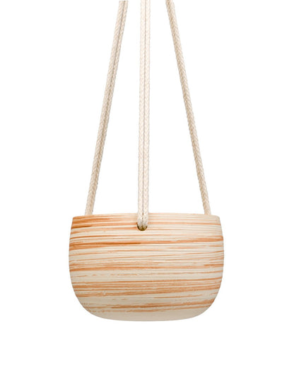 Mkono Ceramic Hanging Planter Macrame Plant Holder 5 Inch Cute Succulent Cactus Pot with Cotton Rope Hanger for Indoor Outdoor Decor, 1 Pack
