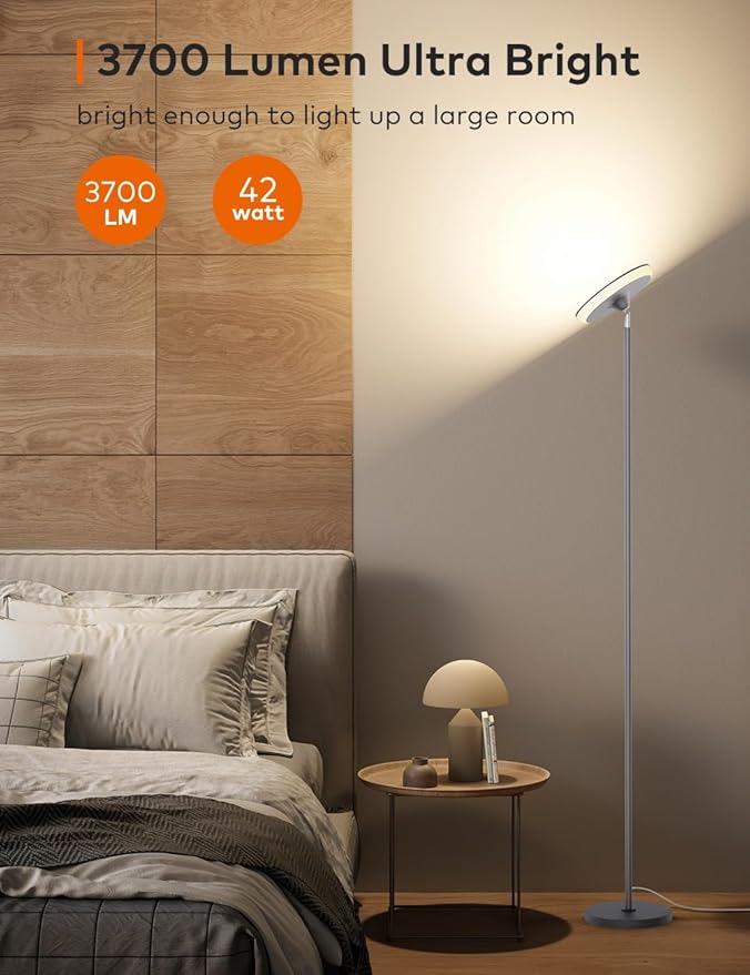 Bright Floor Lamp,42W 3700LM LED Torchiere Floor Lamps for Living Room, 71in. Modern Tall Standing Light with Remote,Color & Brightness Dimmable Sky Light,1/2/3H Timer for Bedroom,Office(Gray)