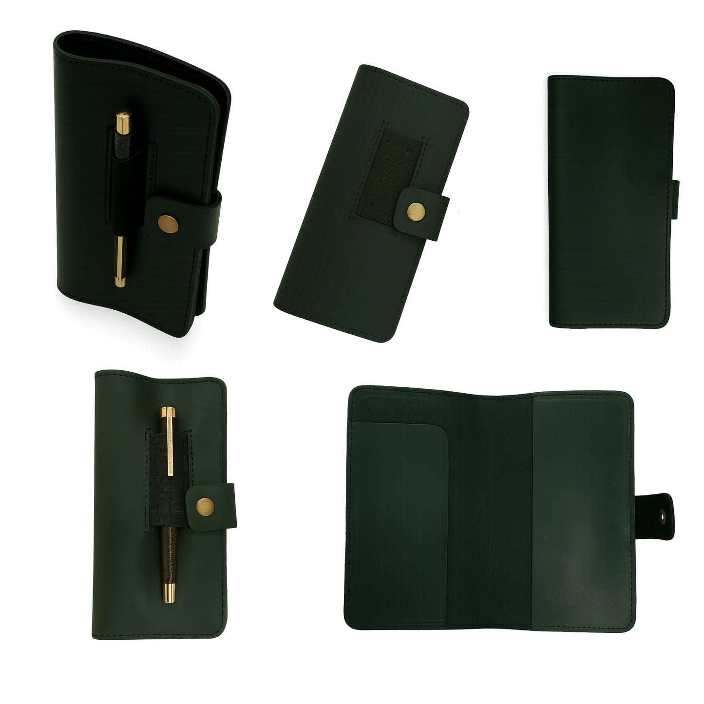 CestAntiQ, Distressed Leather Checkbook Cover with Pen Holder Full Grain Green Leather Check Book Cover for Personal or Duplicate Checks Executive Checkbook Wallet for Men Women Slim Gift Organizer