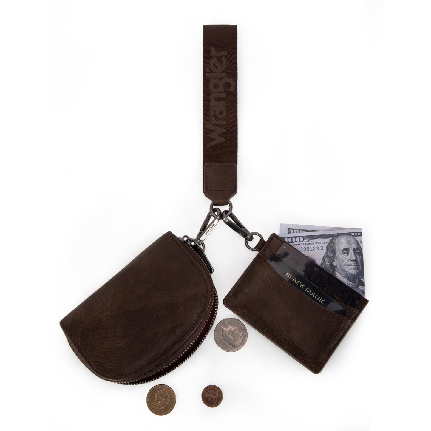 Wrangler KeyChain Wallet Wristlet Wallets for Women Dual Pouch Wristlet with Zipper Womens Credit Card Holder Wallet