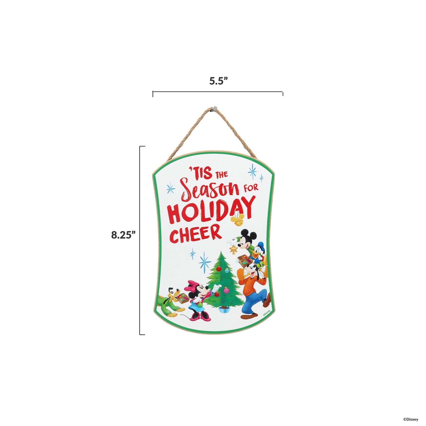 Open Road Brands Disney Mickey Mouse and Friends Holiday Cheer Hanging Wood Wall Decor - Cute Mickey Mouse Christmas Sign