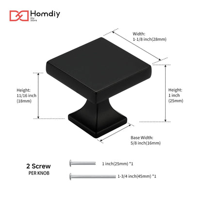 homdiy 25 Pack Black Cabinet Knobs Matte Black Square Dresser Drawer Knobs Zinc Alloy Kitchen Cabinet Hardware