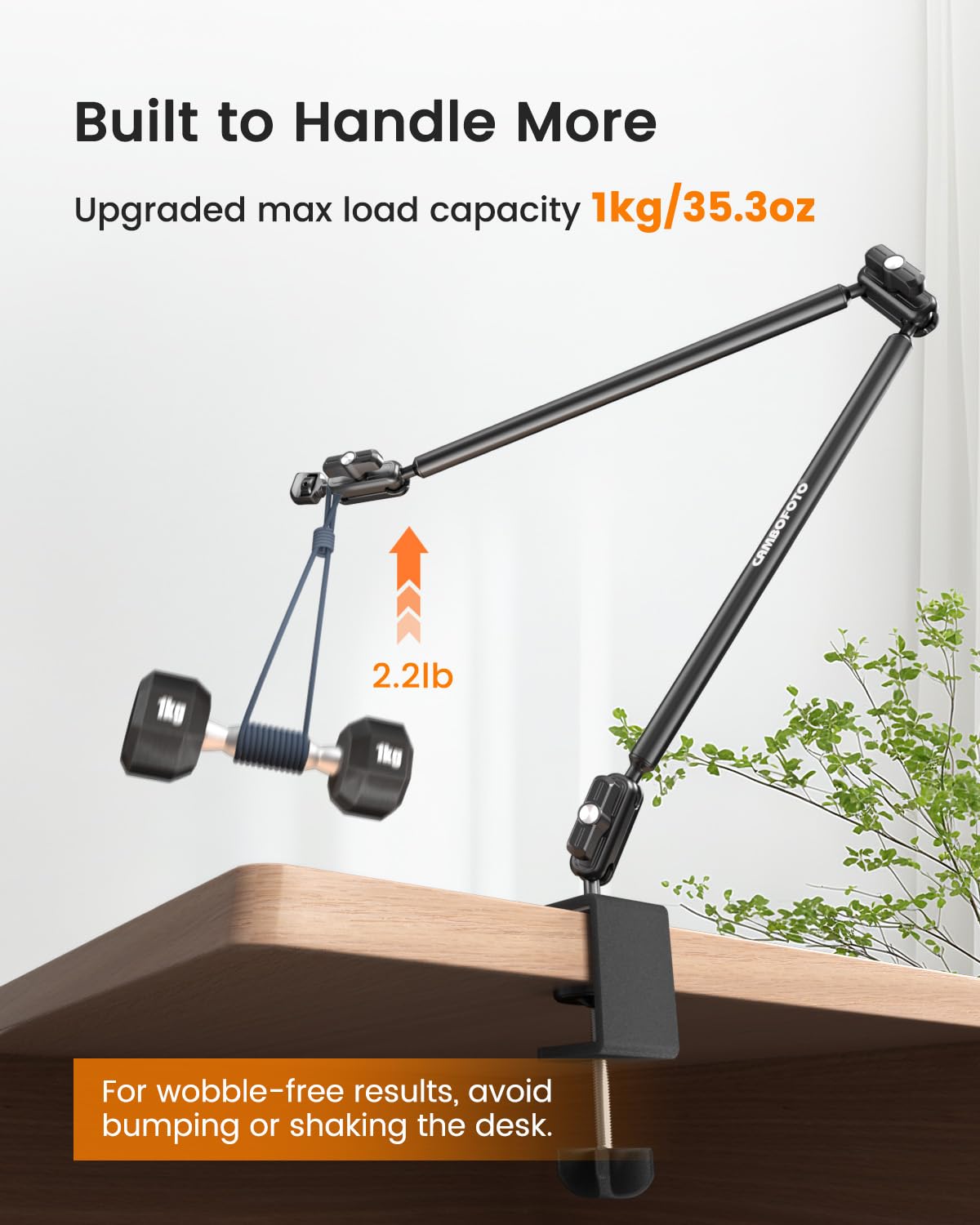 CAMBOFOTO 33" Magic Arm w Desk Clamp, Overhead Camera Mount, Desk Phone Mount, Articulating Extra-Long Friction Boom Arm w 1/4" Screw, for Phone, Mic, Light, Webcams, Action Camera (Light Black)