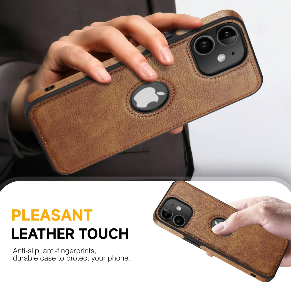 DOGODON Design Compatible with iPhone 11 Case Luxury Leather Business Vintage Slim Non-Slip Soft Grip Shockproof Protective Cover (2019) 6.1 Inch (Brown)