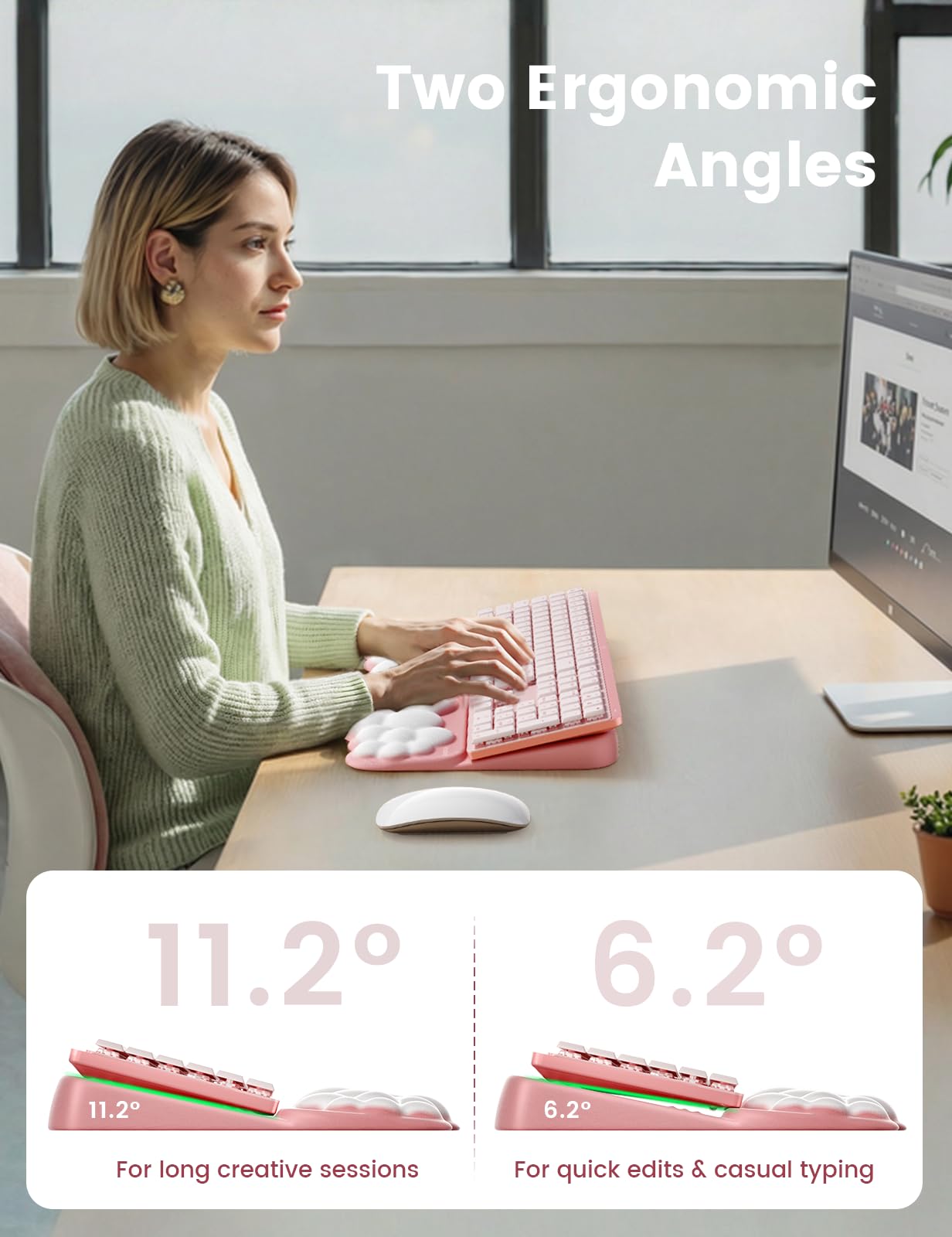 Vaydeer Cloud Wrist Rest with Keyboard Stand, Computer Wrist Support Pad Soft Memory Foam, Ergonomic Keyboard Riser Holder Lifter Tilted Wrist Cushion for Desk, Palm Hand Typing for Office Home Gaming
