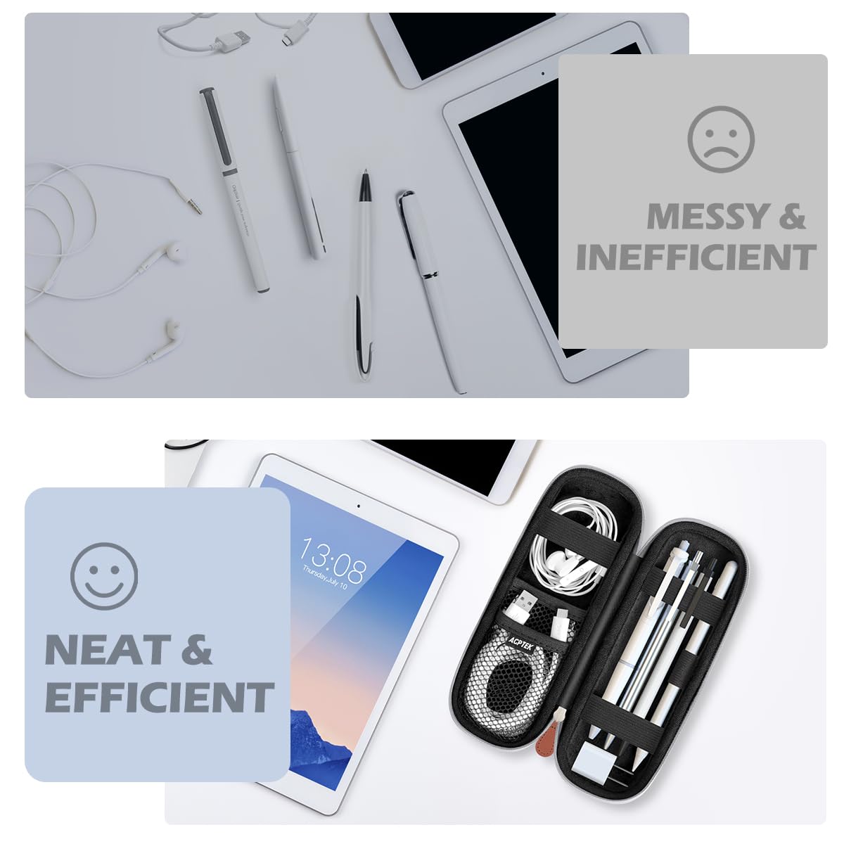 AGPTEK Case Holder for Apple Pencil, Slim PU Leather Carrying Case Pouch Cover Compatible with Apple Pen Accessories, USB Cable, Earphone,Samsung Stylus iPad Pro Pen/Pencil, Recording Pen, Gray