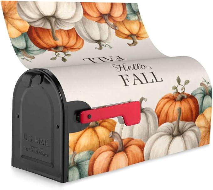 Festive Magnetic Mailbox Cover Pumpkin Fall Thanksgiving Outdoor Mailbox Protector Holiday Seasonal Decorative Garden Yard Home Standard Size 21 x 18 Inch
