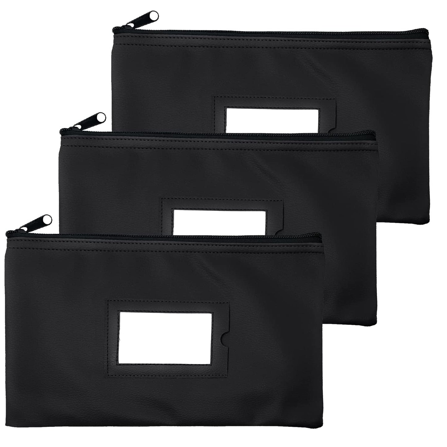 GIDABRAND Money Bank Deposit Bag with zipper | 11x6 inch | Black | Durable Leatherette Money Cash Coin Check Wallet Pouch for Men & Women with Framed ID Window and Blank Card (3)