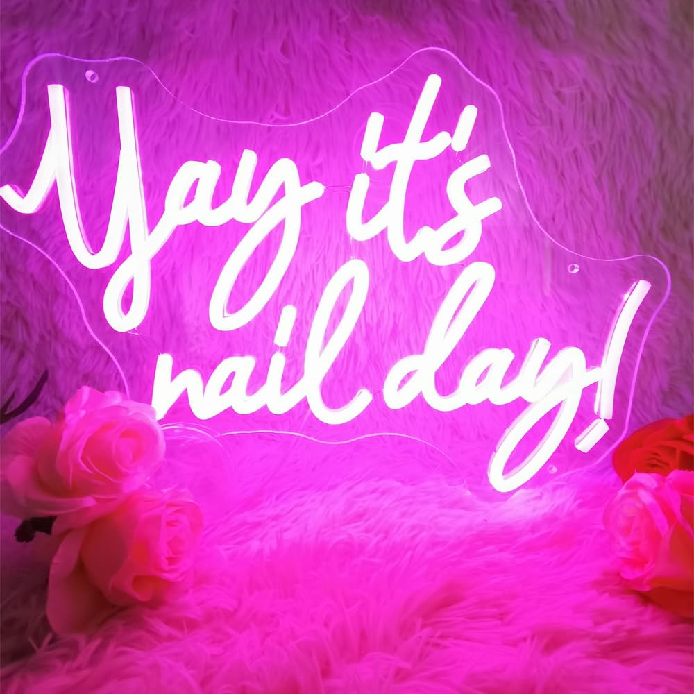 Yay It's Nail Day Neon Sign, Dimmable Pink LED Nail Salon Decor for Beauty Room, Wedding, Bar, Bedroom - Great,Gift for Nail Tech Girls, Christmas, Birthday, USB Powered Wall Decor, Personalized Gift 11.4 * 16.9 In