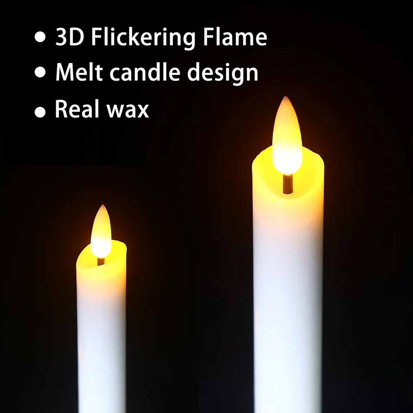 salipt Flameless White Taper Candles Flickering with Timer and 10-Key Remote, Battery Operated LDE Warm 3D Wick Light Window Candles Real Wax Pack of 4, Christmas Home Wedding Decor(0.78" X 9.64")