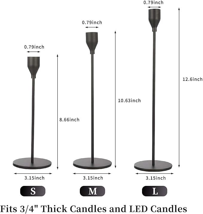 Matte Black Candlestick Holder for Taper Candles, Decorative Candle Holders Bulk Candle Stick Holders, Fits 3/4 inch Candles, Metal Taper Candle Holders for Table Centerpieces, Home Decor (Set of 6)