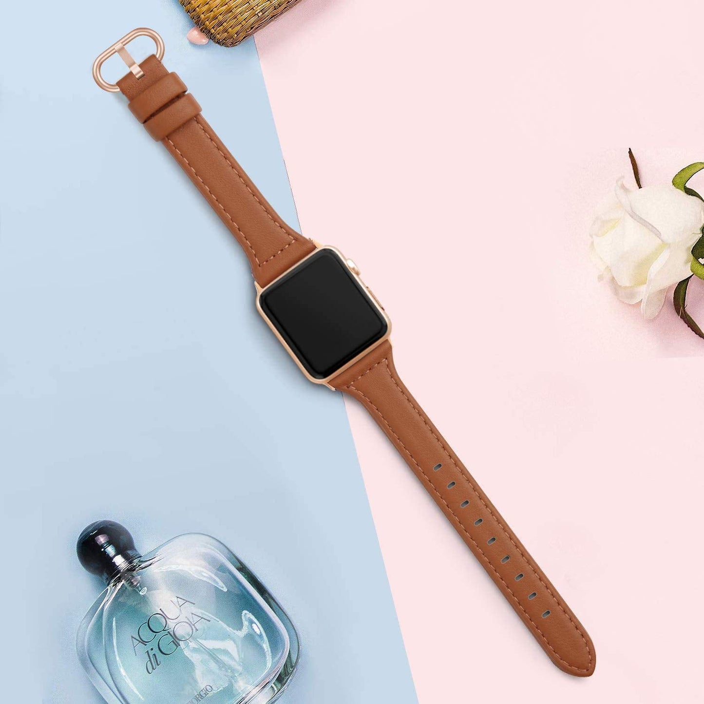 SWEES Slim Leather Band Compatible for Apple Watch 38mm 40mm 41mm 42mm Series 10, Slim Thin Elegant Top Grain Genuine Leather Strap Compatible for iWatch Series 10 9 8 7 6 5 4 3 2 1 SE Women