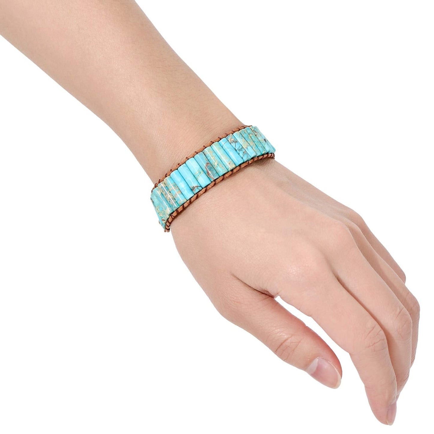 sedmart 7 Chakra Bracelets for Women with Real Stones Leather Wrap Healing Bead Bracelet Women Men Boho Friendship Jewelry… (Flower Button & Turquoise)