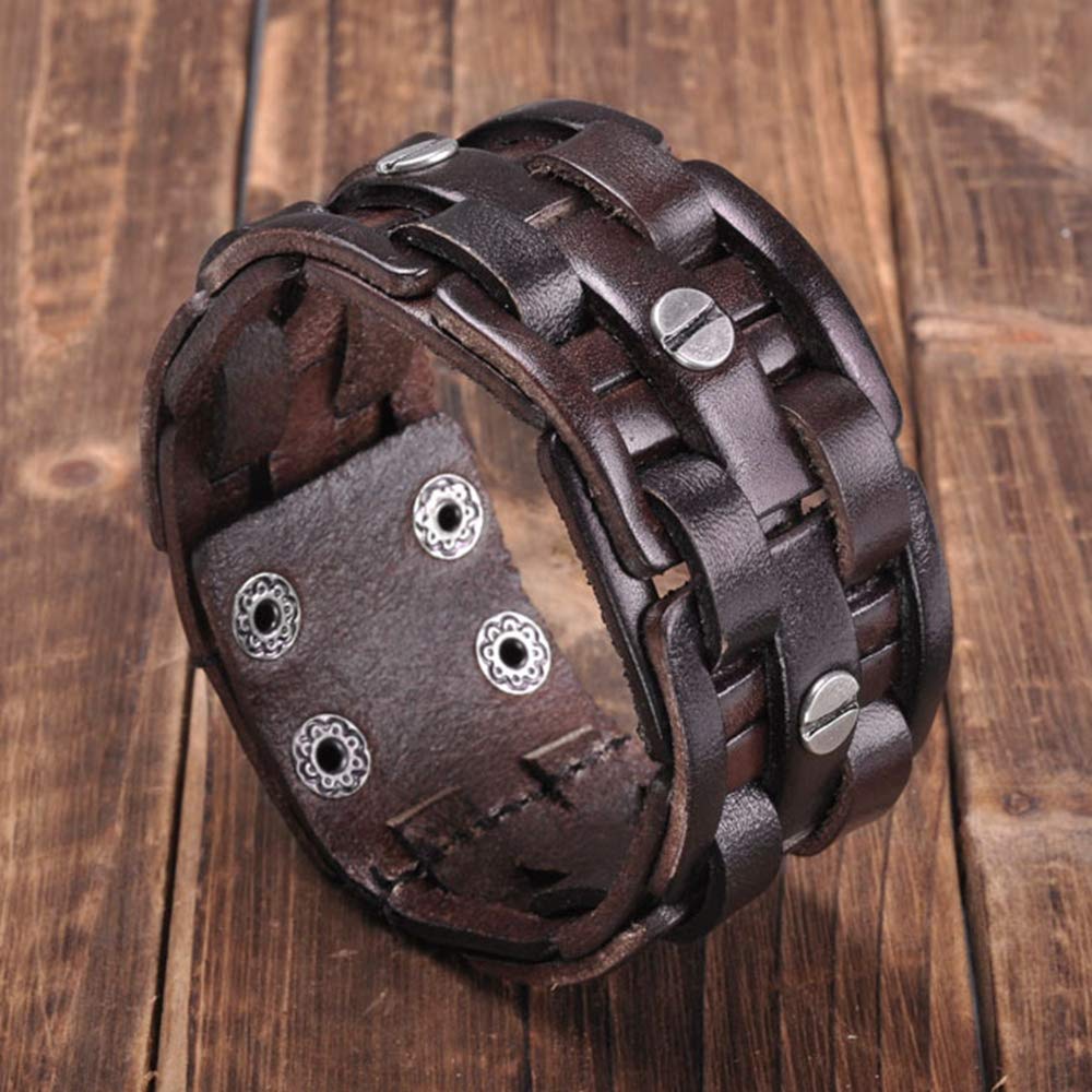 Zysta Punk Gothic Mens Genuine Leather Braided Bracelet Wristband Cuff Bangle 8.5-9" Brown