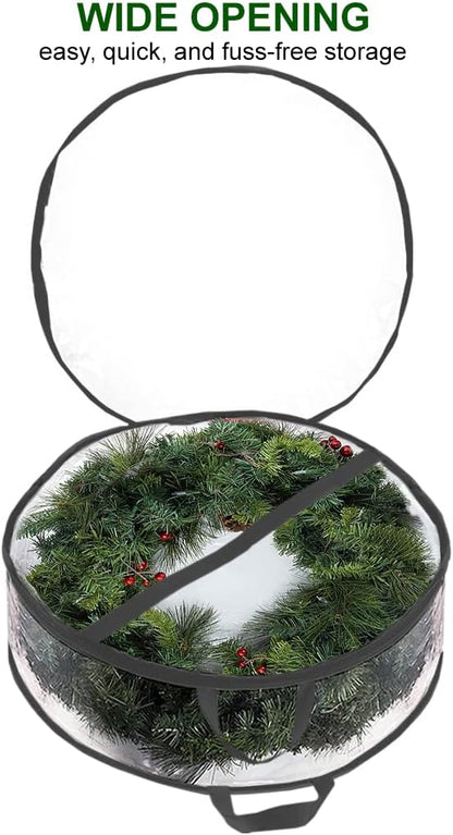 ProPik Christmas Wreath Storage Bag 24" - 2 Pack Clear Christmas Wreath Storage Container- Garland Holiday Artificial Wreath Storage Holder –Water Proof Transparent PVC (24 Inch, Black)