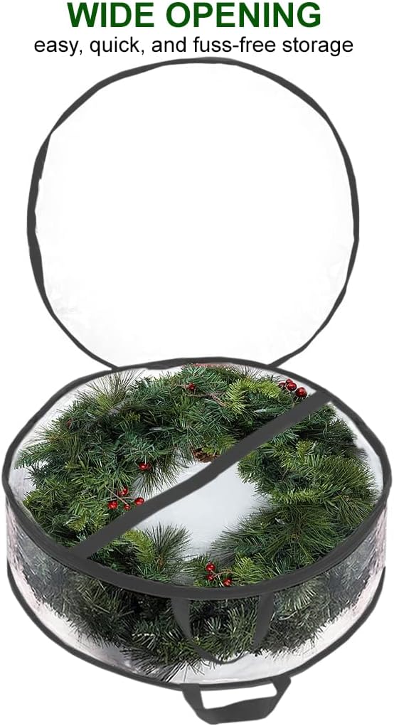 ProPik Christmas Wreath Storage Bag 36" - 2 Pack Clear Christmas Wreath Storage Container- Garland Holiday Artificial Wreath Storage Holder - Water Proof Transparent PVC (36 Inch, Black)