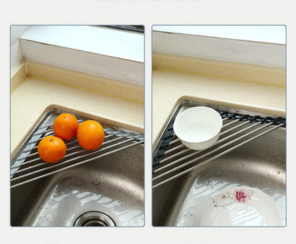 Ahyuan Roll up Dish Drying Rack Over The Sink Kitchen Roll up Sink Drying Rack Portable Dish Drainer Foldable Dish Drying Rack (Warm Gray, 17.8''X17'')